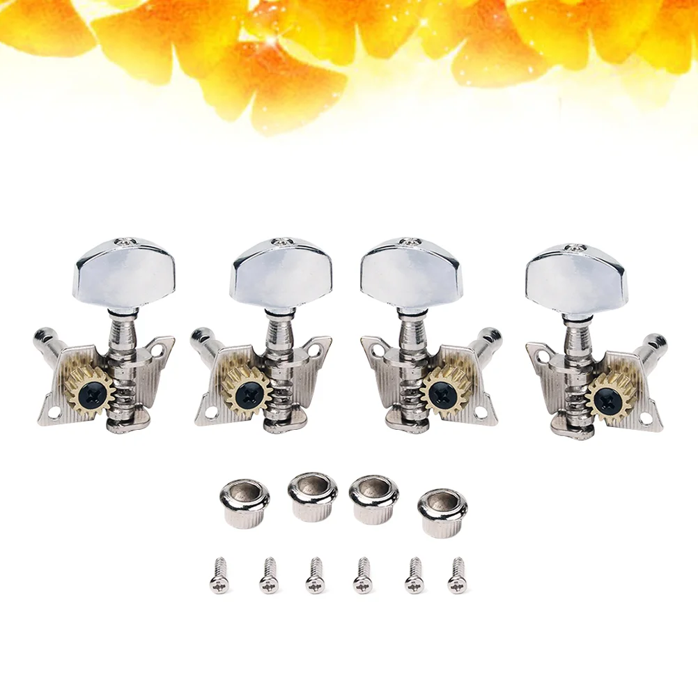 

4pcs 2L 2R Enclosed Ukulele Tuning Pegs Tuners Nickel Machine Head with Plastic Buttons Furrules Mounting Screws Keys Set for Uk