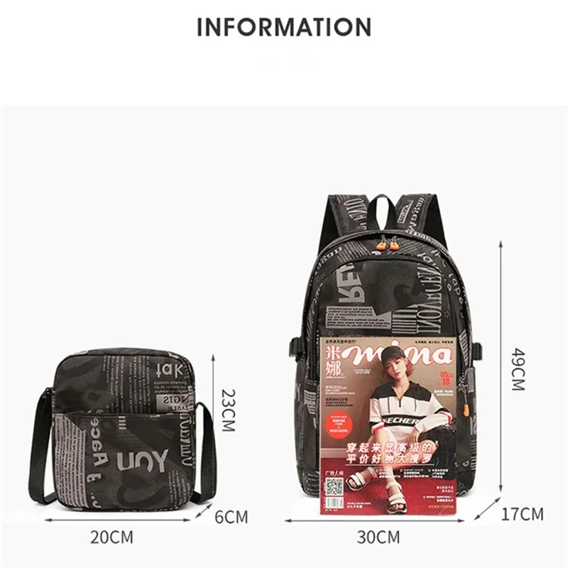 3pcs/Set Retro Letter Print Kids Backpack School Bags with Pencil Case Boy Girl Shoulder Bag Children Schoolbag Book Bags Gift