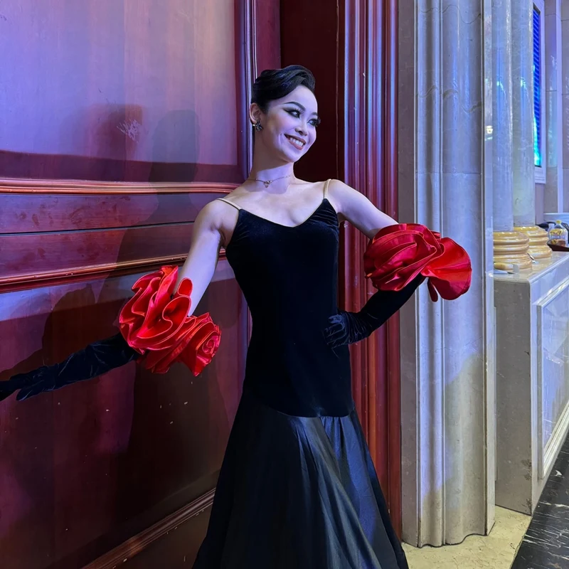 

Платье для бальных танцев, женская тренировочная одежда для выступлений, платье для соревнований по вальсу, черное платье, длинное платье для выпускного вечера BL15995