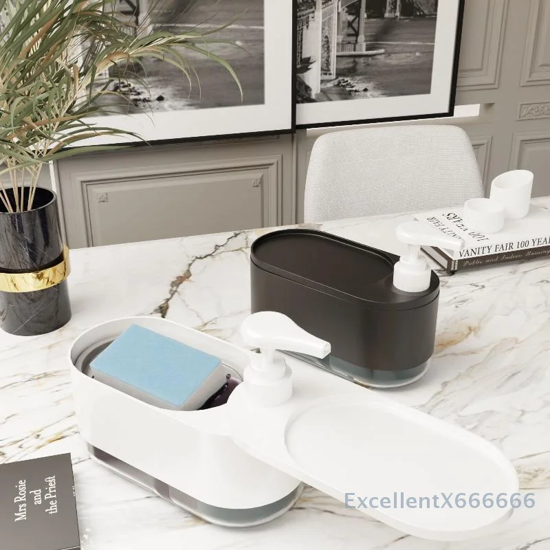 Prensa líquida para lavar louça, prensa manual, caixa de sabão, sabonete para as mãos e prato, dispensador de detergente para pia de cozinha