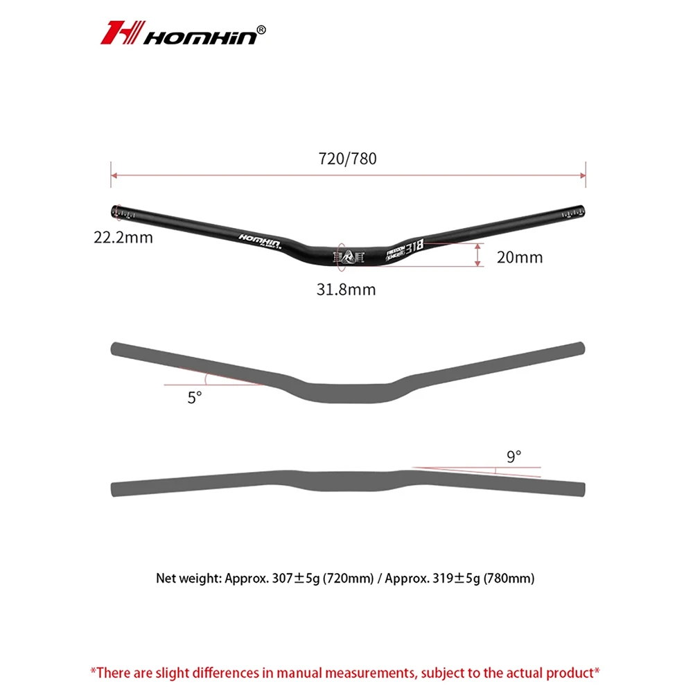 HOMHIN دراجة هوائية جبلية المقاود الألومنيوم ابتلاع المقود صنبور المقاود 720/780 مللي متر دراجة اكسسوارات