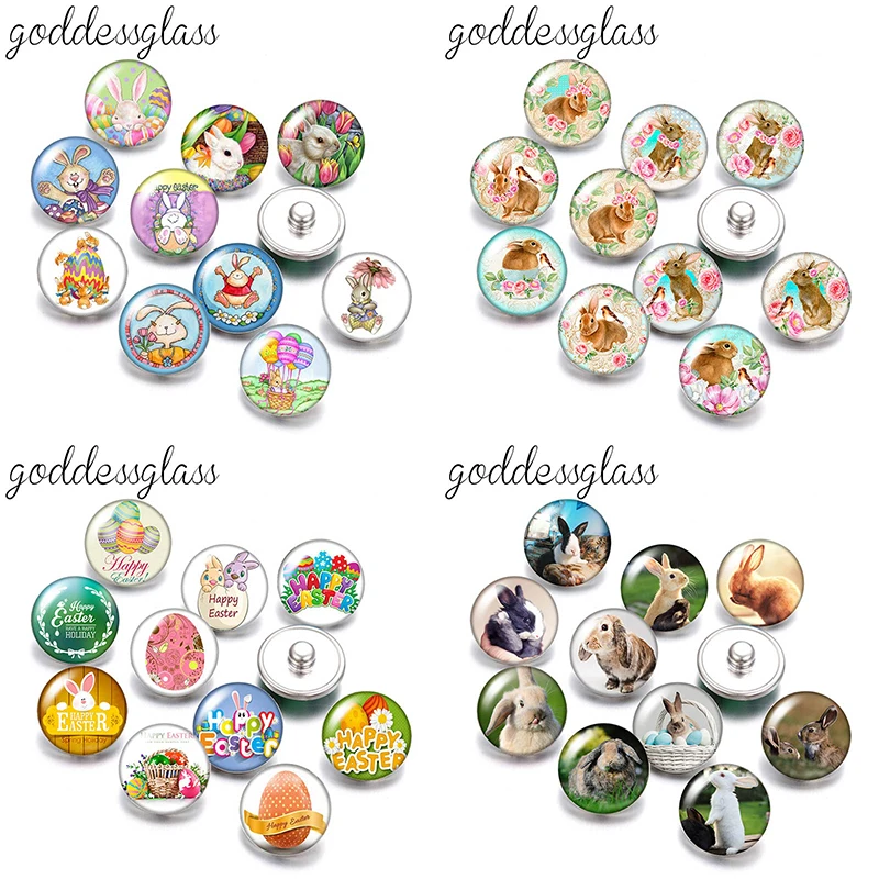 Happy Easter Day Rabbit Eggs bunny Cute 10pcs mix photo 18mm/12mm snap buttons for 12mm/18mm snap jewelry DIY findings