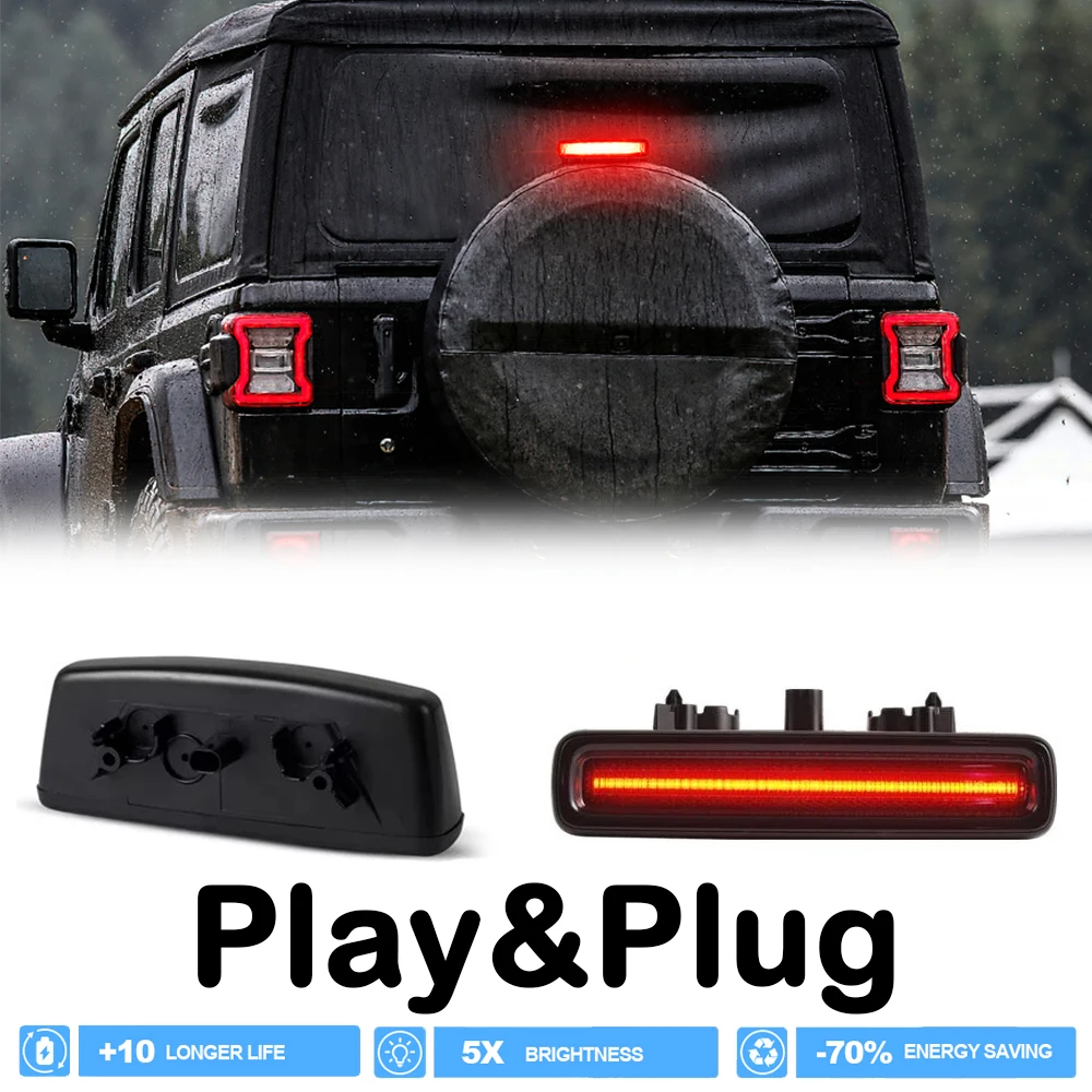 

Красный светодиодный стоп-сигнал/фонарь заднего хода для Jeep Wrangler JL 2018-2024, затемненная линза, без ошибок