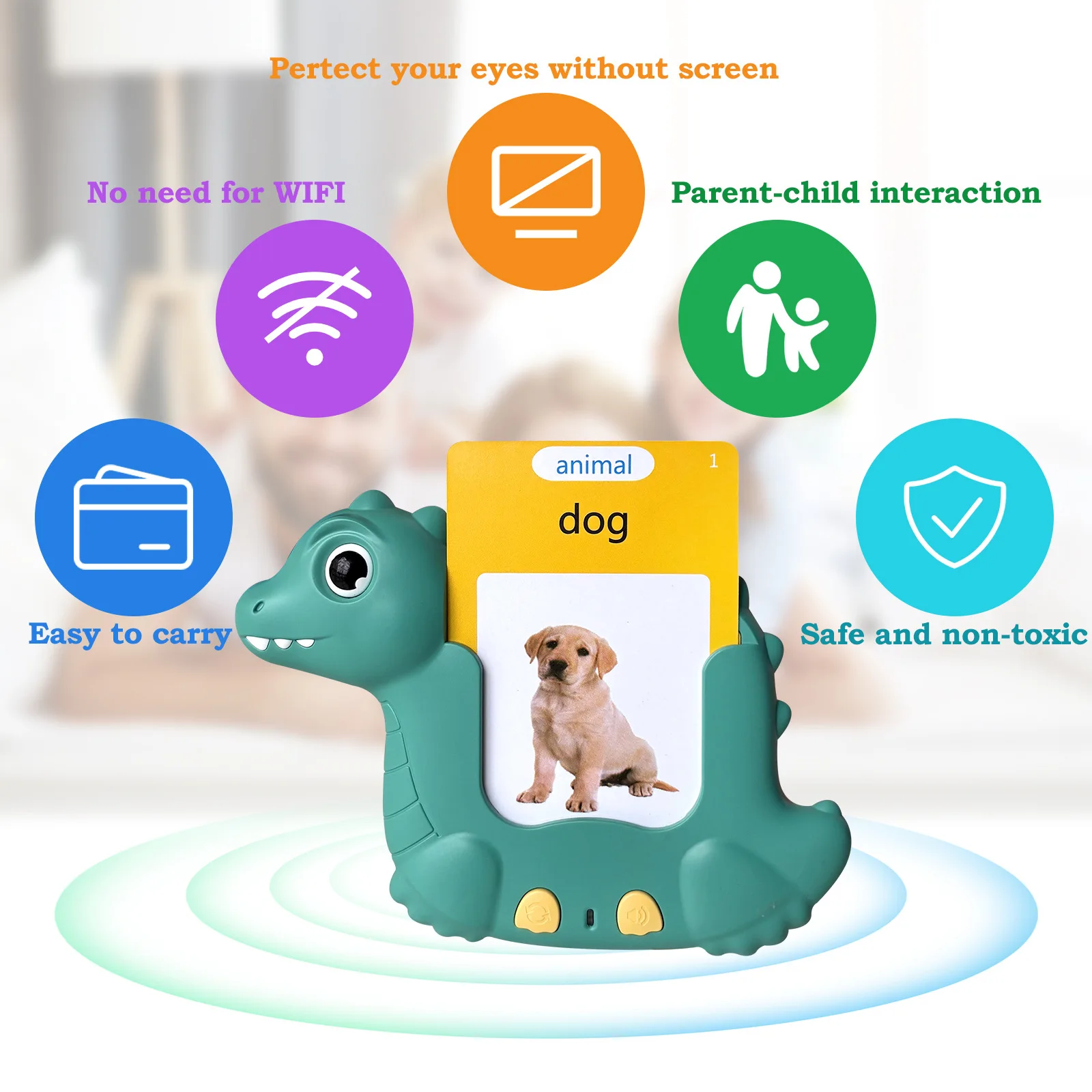 Máquina de aprendizaje de educación temprana para niños, tarjetas Flash de dinosaurio de dibujos animados, libro de Audio de idioma, máquina de tarjetas de juguete iluminada cognitiva para bebés