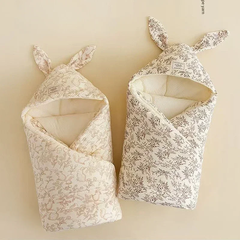 ผ้าฝ้ายคุณภาพสูงทารกแรกเกิด Swaddle ผ้าห่มน่ารักกระต่ายหูโรงพยาบาล Delivery Wrap Extra Soft Thermal Baby Swaddling ใหม่