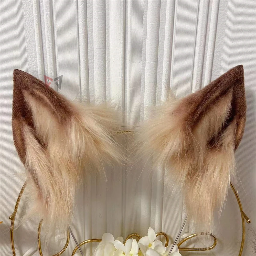 MMGG New Brown Wolf Ear Headear Beast Fox Ears Hairhoop Earrings Tail Earrings Cosplay Accessories  For Girl Women Handmade Work