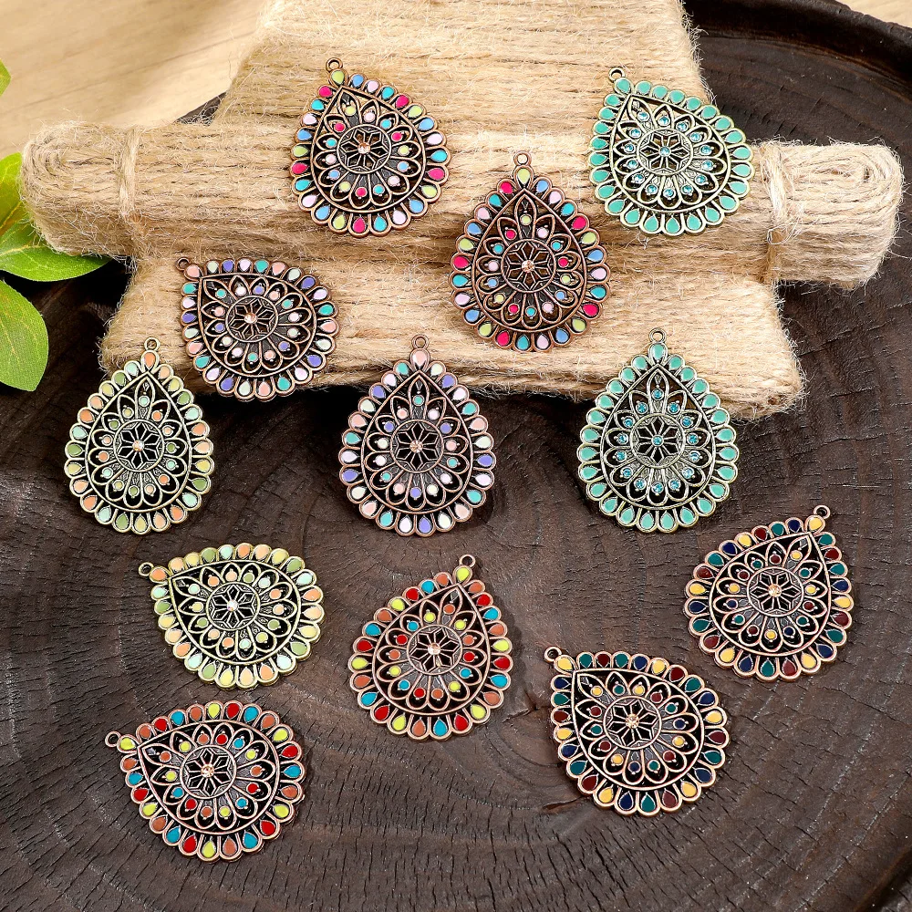 5pcs/pack DIY Jewelry Making Women Vintage Bohemia Earrings Findings Components Enamel Teardrop Charms Pendants Accessories