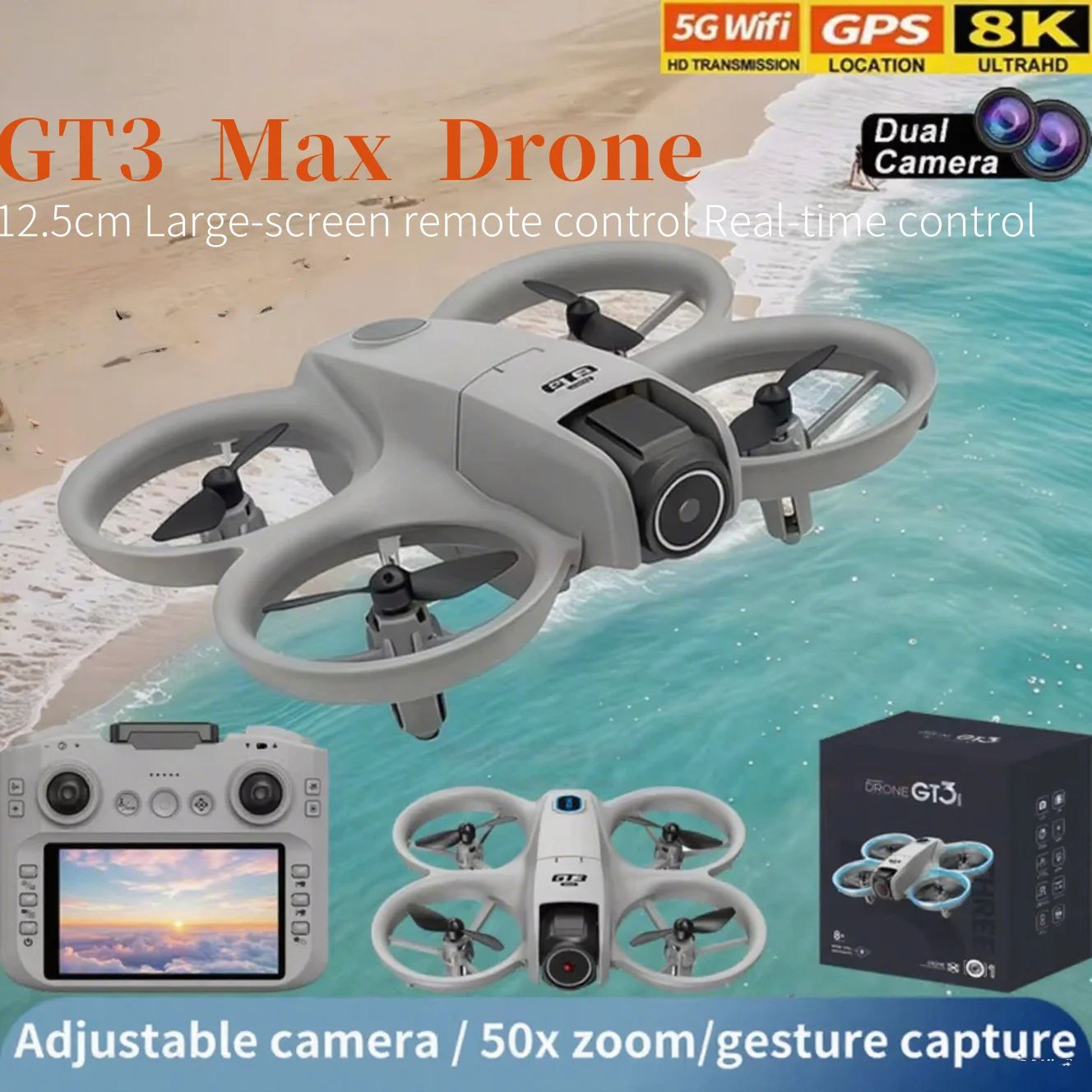 

GT3 MAX Мини Дрон 5G GPS Профессиональный 8K HD Аэрофотосъемка Пульт дистанционного управления Самолет HD Двойная камера Квадрокоптер для мальчиков Игрушки Подарки