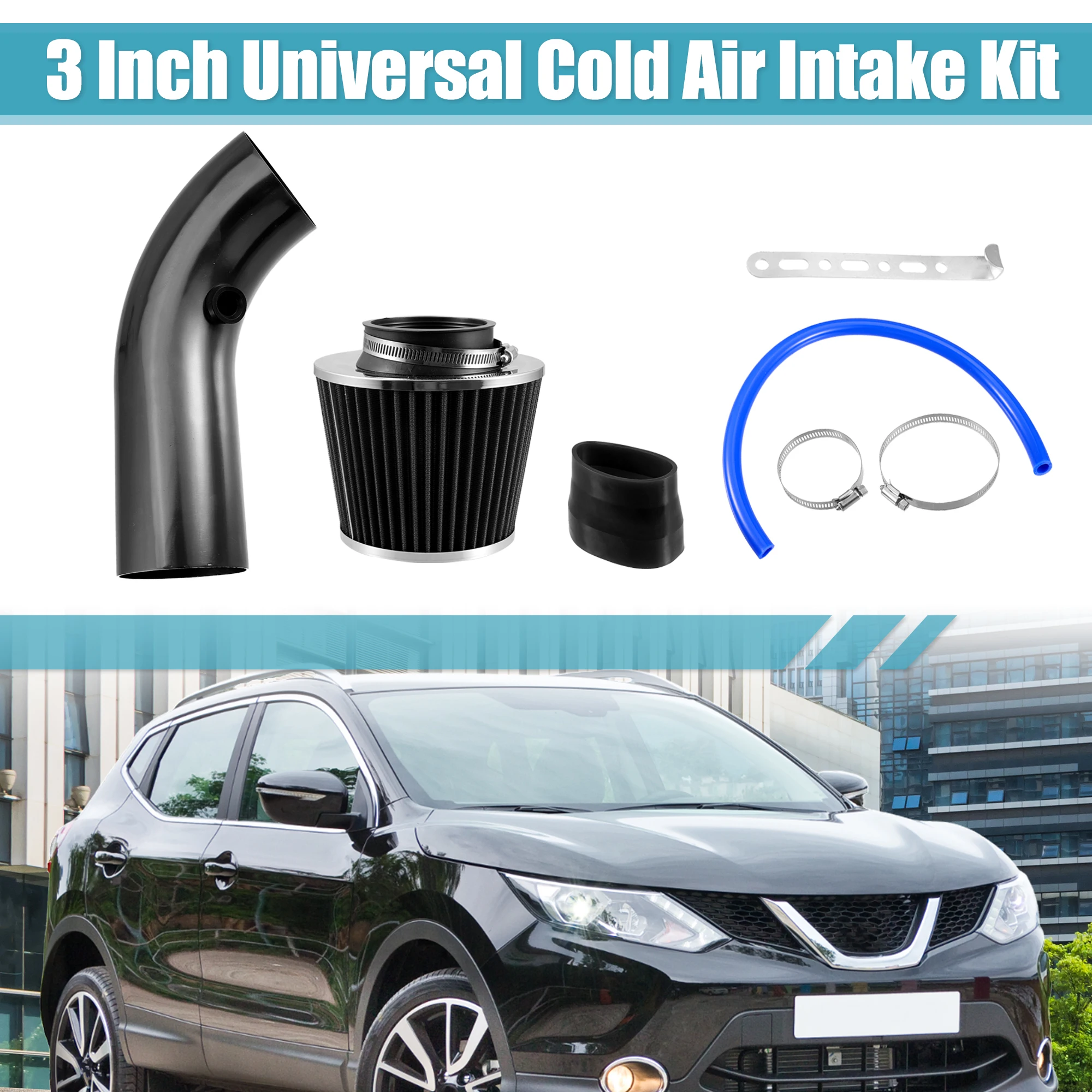 

Motoforti 1 комплект, 3-дюймовый универсальный шланг для индукционного потока на впуске холодного воздуха с воздушным фильтром, черный