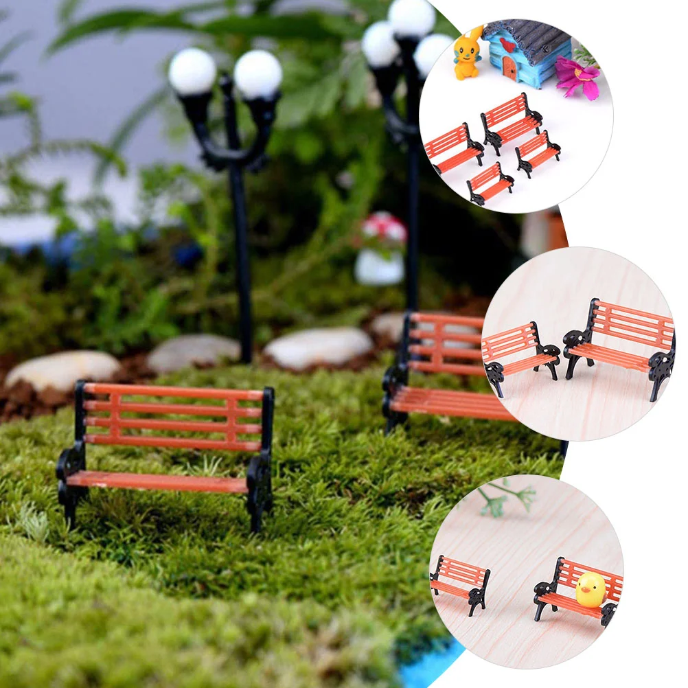 2 Pcs Micro Landscape Seat DIY Bench Decoration Simulation Miniature House Adornment Prop Small Chair Model Accessory Gold