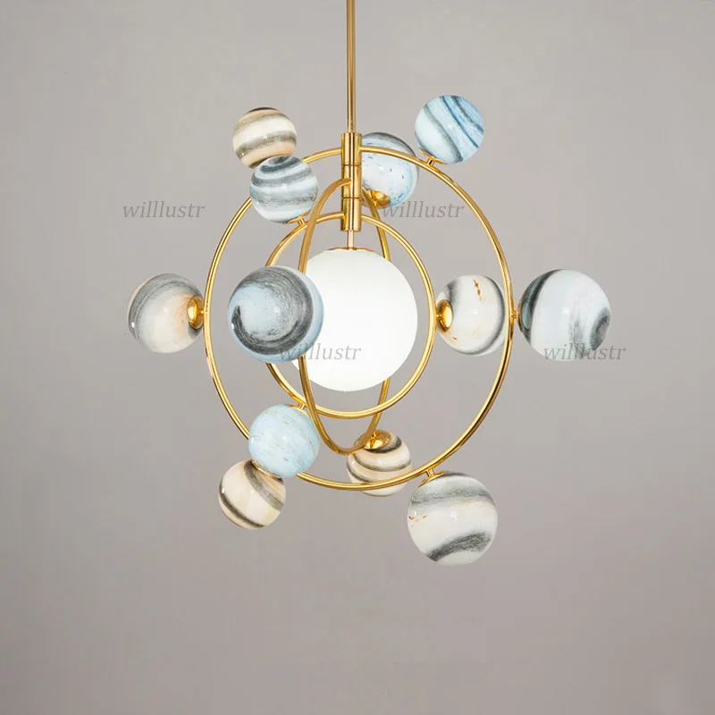 Galaxy Pendant Lamp - Luxury Iron Glass Suspension Light for Hotel Study Living Room Kids Bedroom Planetary Hanging Ceiling Chan