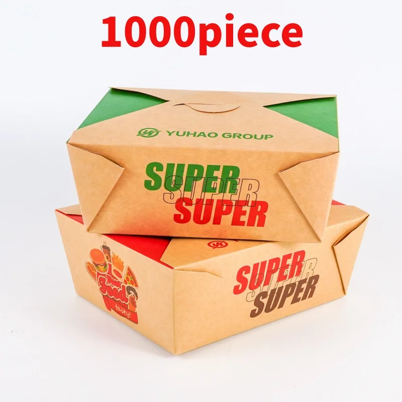 

10 00piece.Custom.Food Packing Kraft Container Biodegradable Takeaway Food Lunch Boxes With Lid