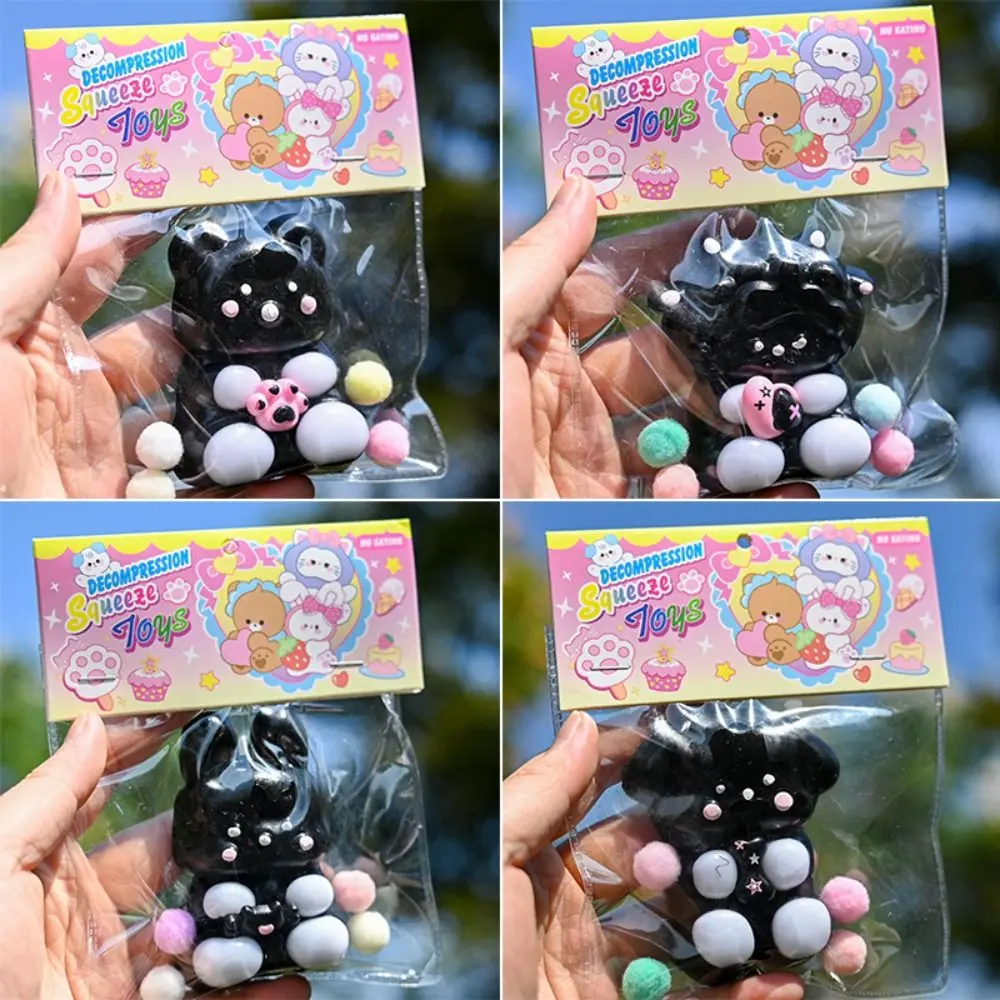 Novelty Silicone Black Cat Squeeze Toy Stress Relief Cartoon TPR Sensory Toy Pinch Decompression Ultra Soft 3D Fidget Toy