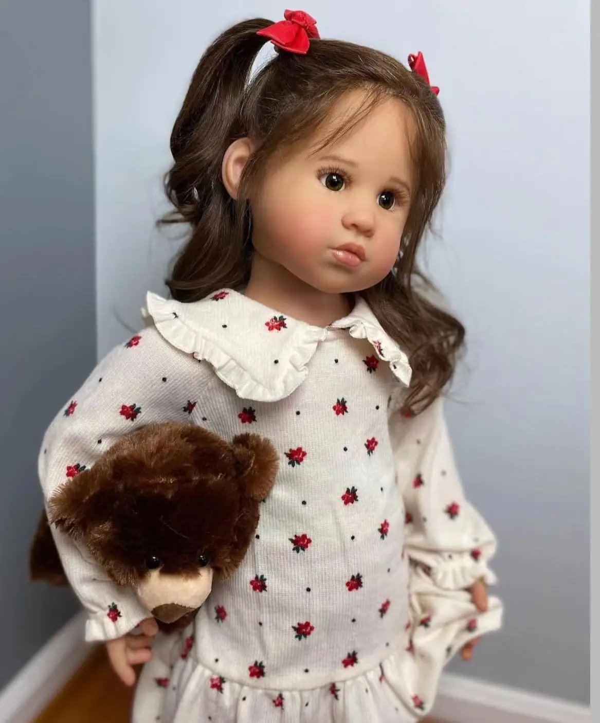 

SANDIE Artist Painting 84cm Big Girl Reborn Baby Louisa With Hand-Rooted Curly Brown Hair DIY Part Limited Supply Christmas Gift