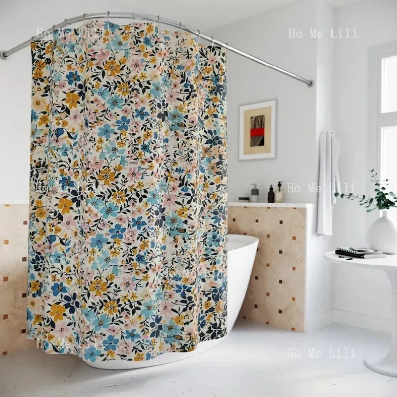 

FWM05Ретро душ розовый и синий Boho Cottagecore современный фермерский дом занавеска дикий цветок цветочный декор для ванной комнаты6Hn$