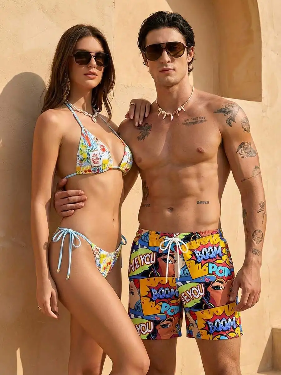 

Mens Cartoon Print Beach Swim Trunks Summer Casual Shorts