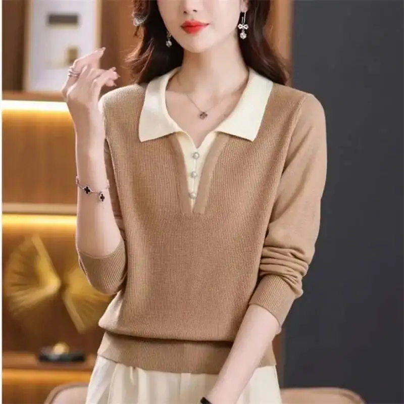 الكورية الخريف الشتاء المرأة البلوز كل مباراة بدوره إلى أسفل طوق اللون حجب وهمية قطعتين سترة محبوك الإناث