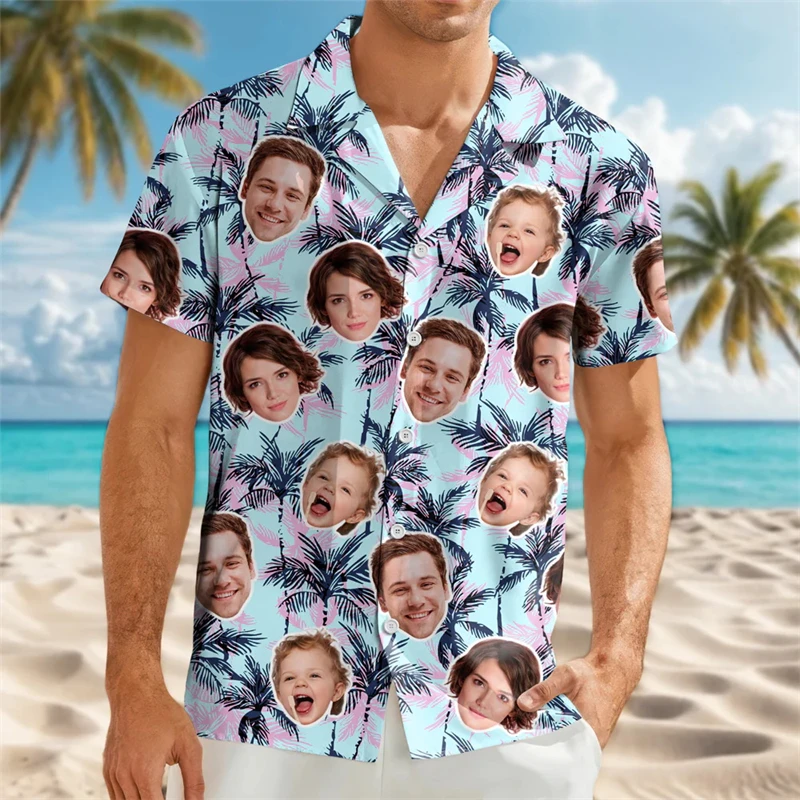 Funny Custom Face Beach Shirts For Men Women Personality Diy Photo Casual Tropical Hawaiian Party Shirt Men Vacation Aloho Shirt