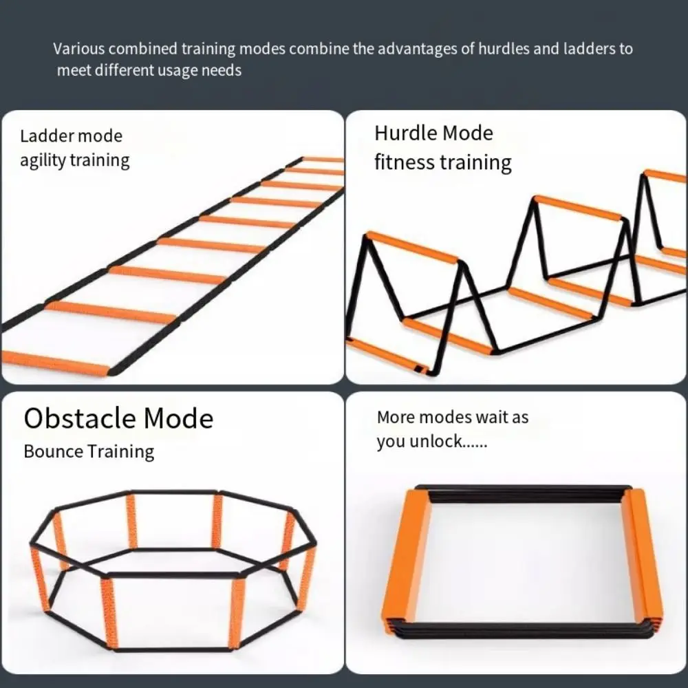 Orange Agile Ladder Carbon Steel Foldable Soccer Speed Ladder Multifunctional Instant Set-up Footwork Training Jump Ladder