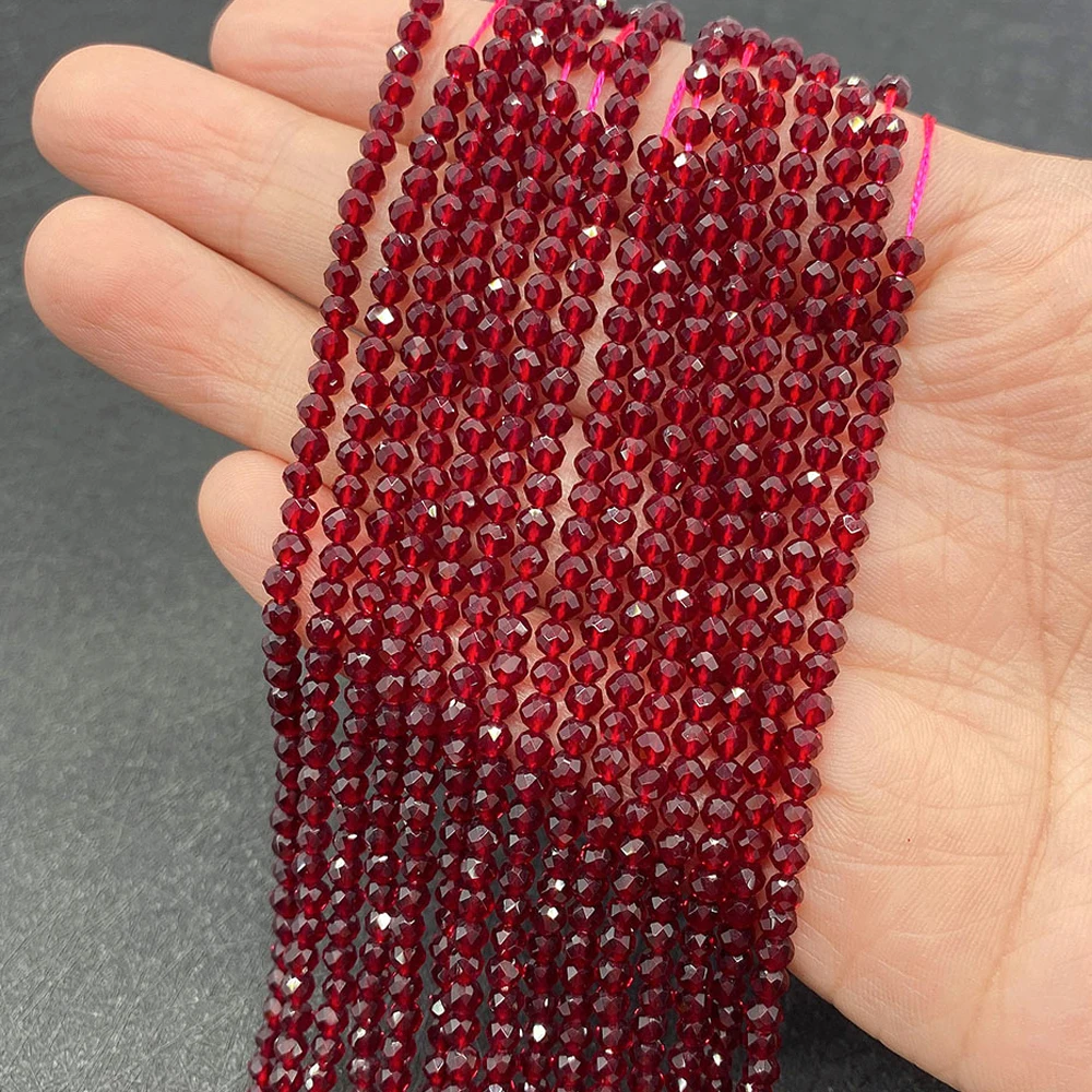 Natural Glass Spinel Stone Beads Facet Round Small Beads for Jewelry Making DIY Necklace Bracelet Dark Red 2mm3mm Accessories