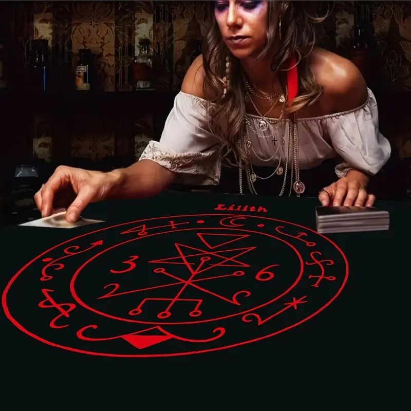 VIKAMA Black Background Red Pattern Magic Array Tarot Tablecloth Ceremony Tarot Card Divination Table Cushion Card Deduction