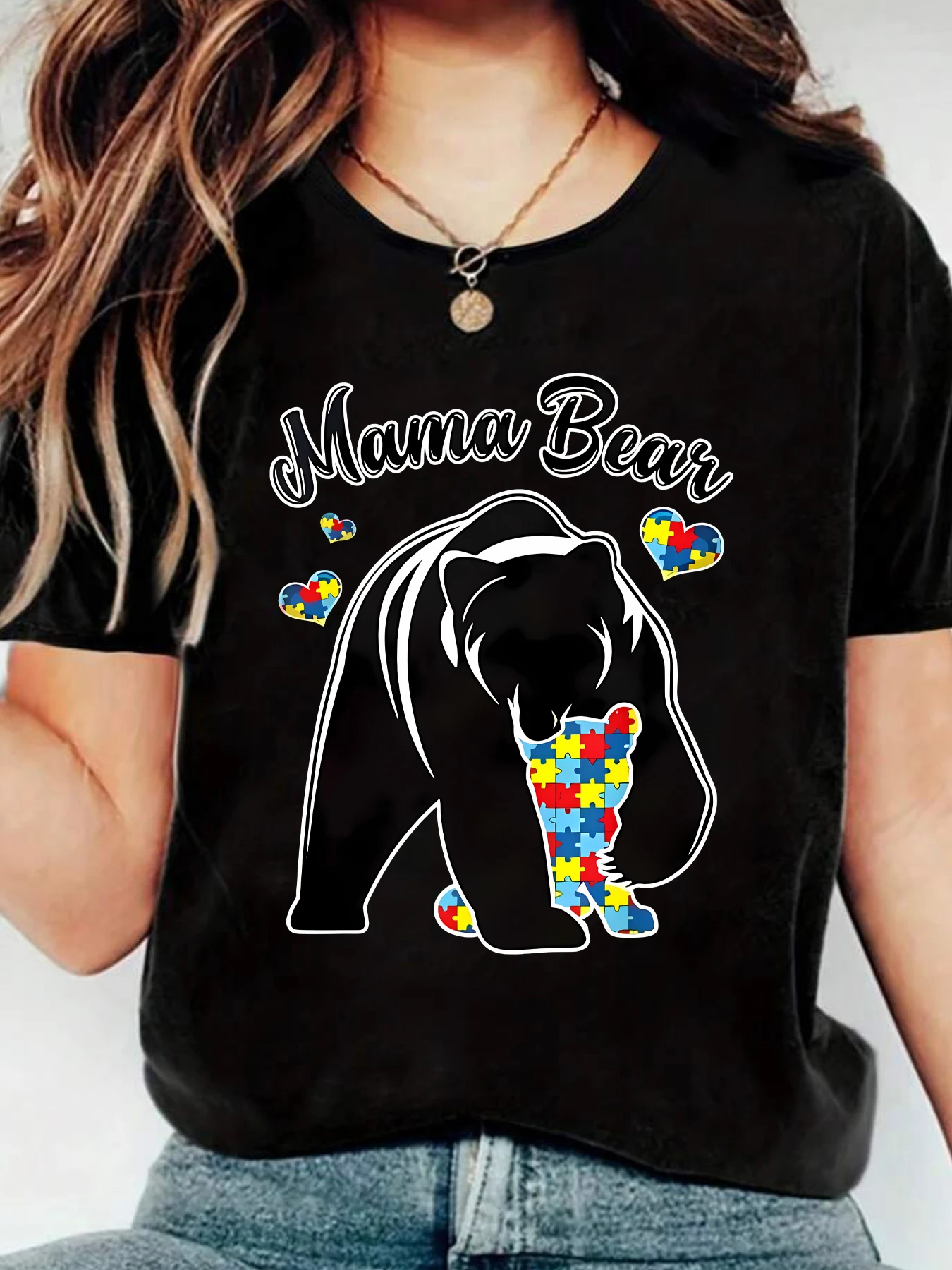 

MAMA BEAI letters and bear patterns daily casual short-sleeved T-shirts ladies summer fashion tops fashion women clothing