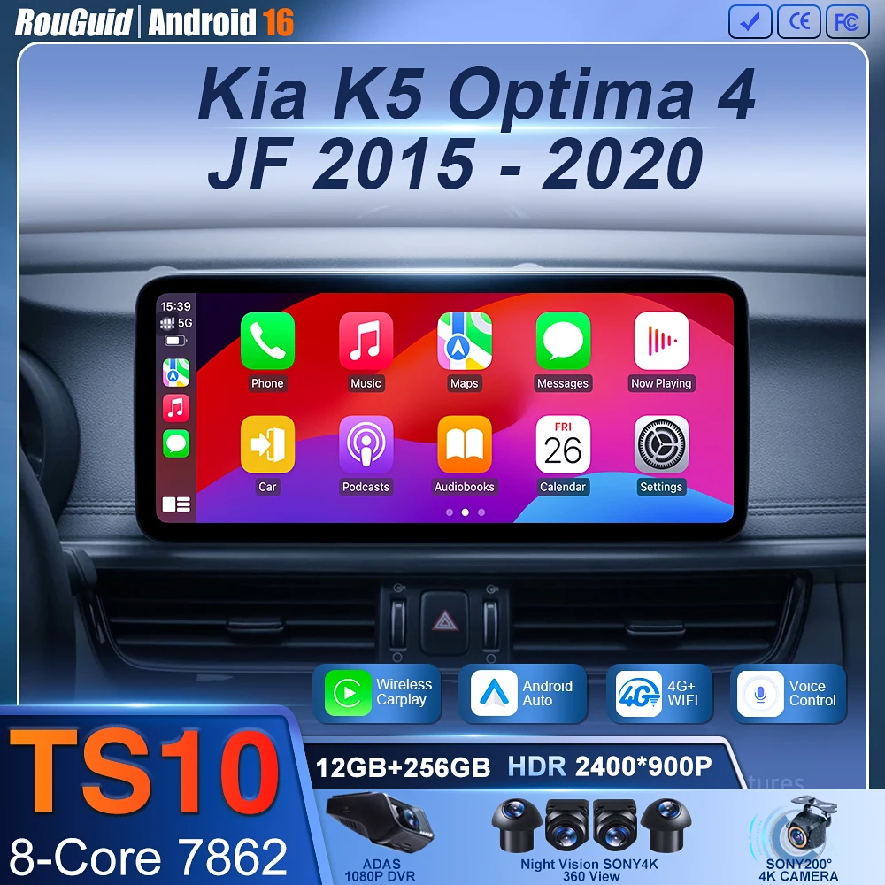 12.3 inch For KIA K5 Optima 2015 2016 2017 2018-2019 Car Radio Wireless BT CarPlay 4G GPS Navigation Multimedia Head Unit Screen