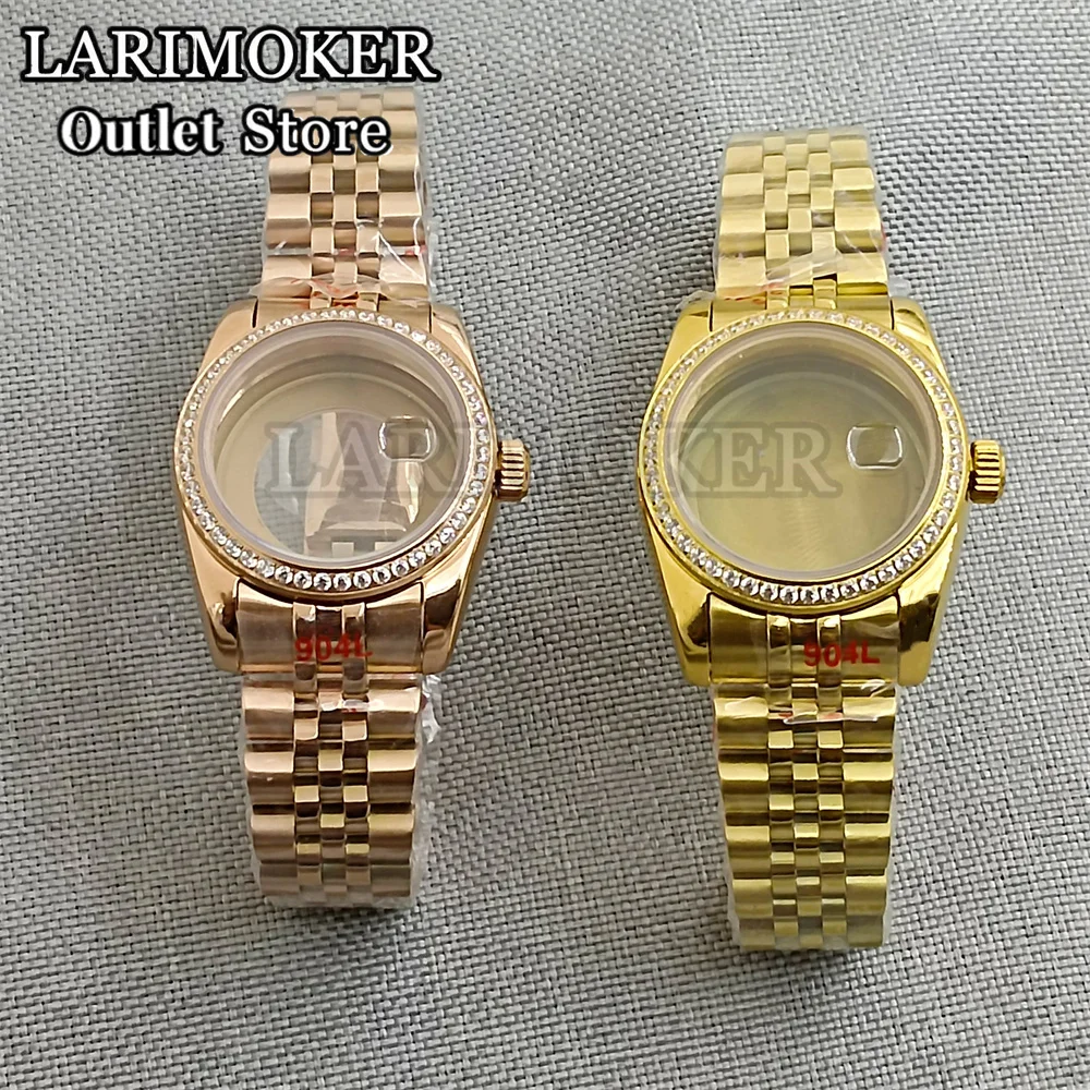 

31mm Gold rose gold Women's waterproof Diamond Index Watch Case Stainless Steel Strap Sapphire Glass Fit NH05 NH06 movement