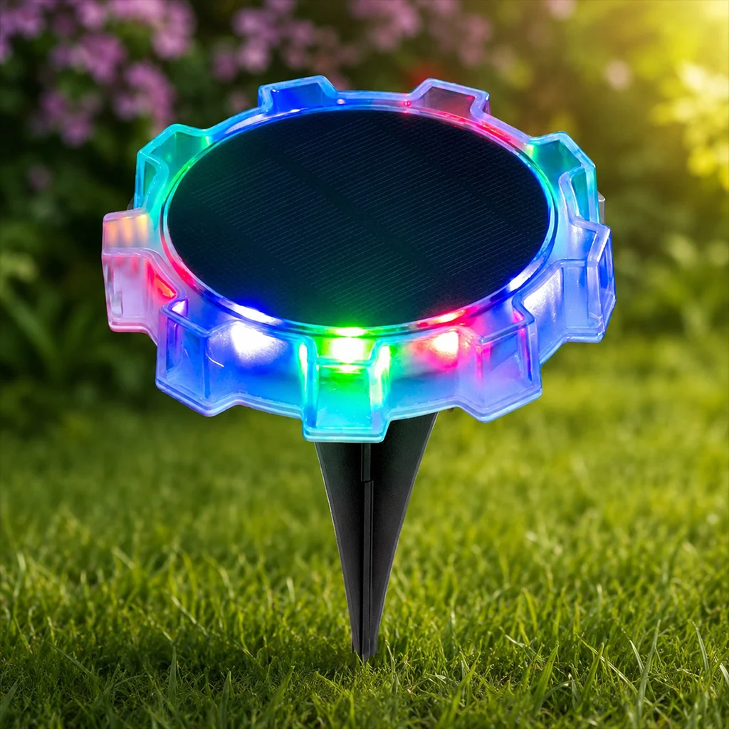 Solar Ground Lights 9 RGB LEDs Automatic on/off Stake Fixture Waterproof Wall Light for Garden Patio Yard Outdoor Decoration
