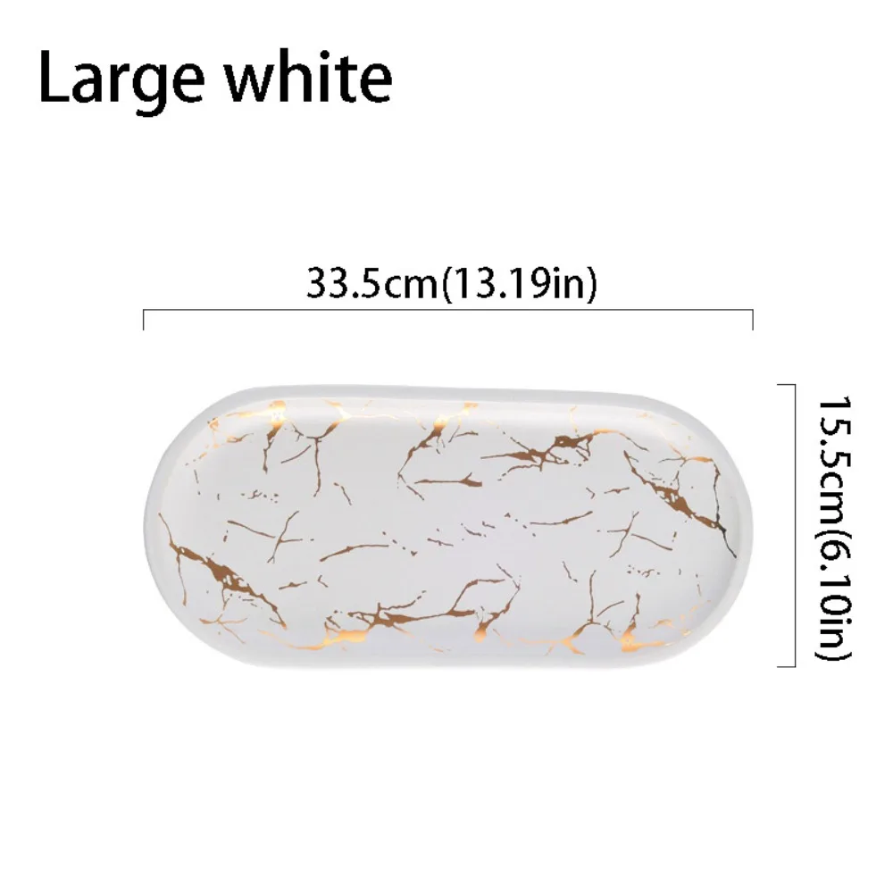 نسيج الرخام صينية الرخام الاسكندنافية المزجج الذهبي نمط الخزف المواد السيراميك طبق بيضاوي الشكل تصميم فاخر #1