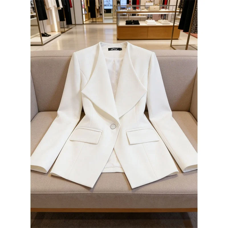 White Women's Suit Jacket, Slim Fit Long Sleeve Blazer for Spring Autumn Professional Business Work Office j335