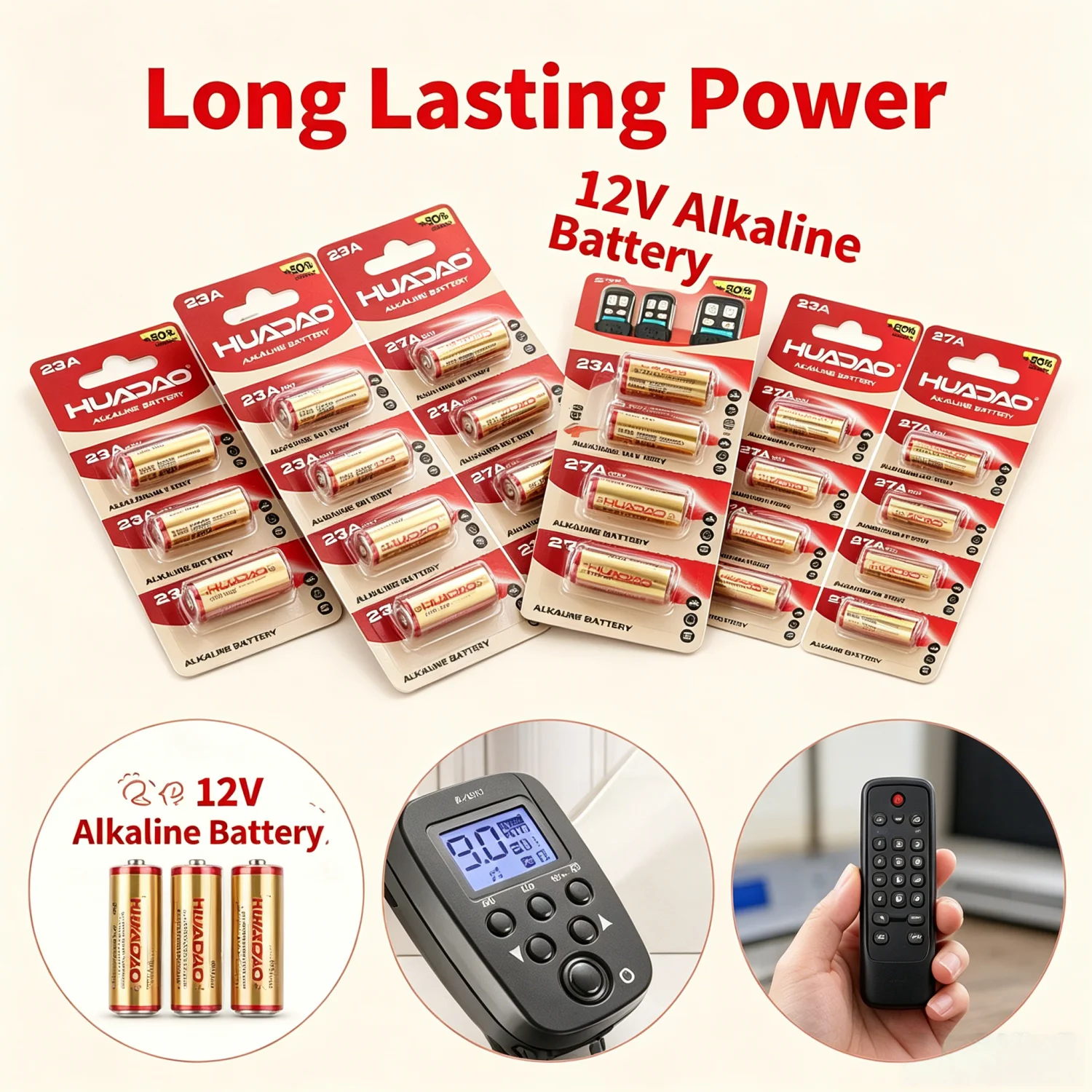 12V 23A 27A Alkaline Battery Long Lasting Power A23 E23A K23A L1028 A27 Set for Remote Control Doorbell Garage Toys Flashlight