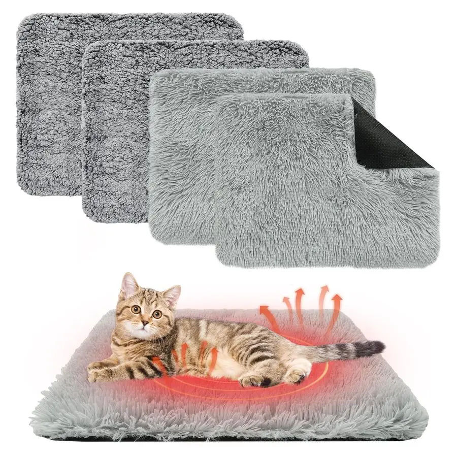 

Самонагревающаяся лежанка для кошек, 4 штуки, 1824 дюйма, плюшевая, очень теплая, самонагревающаяся подстилка для животных для клеток, пола, использования в помещении и на улице, с улучшенным противоскользящим покрытием