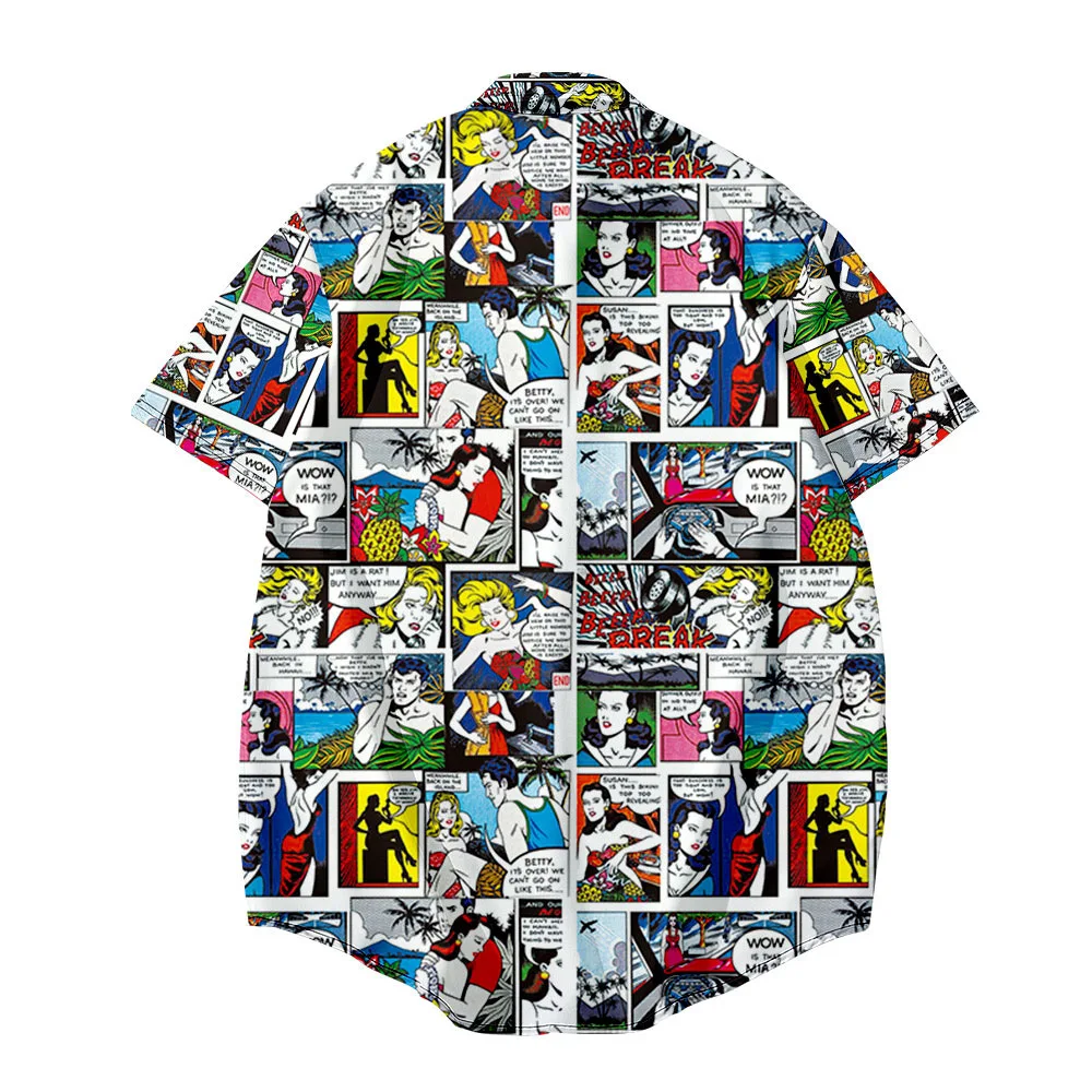 Camisa havaiana masculina streetwear quadrinhos imprimir praia turn-down-collar camisa casual verão manga curta oversized 4xl 5xl 6xl