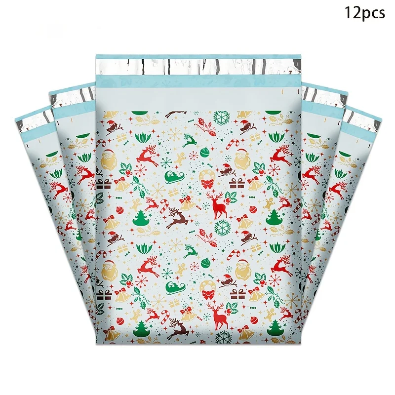 12Pcs Christmas Poly Mailing Bags, Waterproof Self‑Seal PP Shipping Envelopes, Durable Holiday Gift Packaging Pouches for Safe O