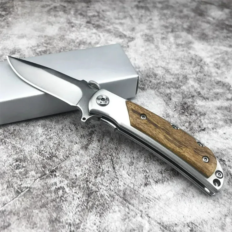 

Very cost-effective pocket folding knife 440C Blade 420 Steel Inlaid with Shadow Wood Handle Outdoor selbstverteidigung knives