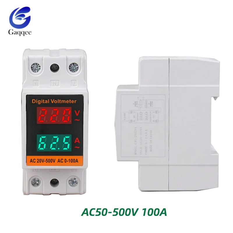 

1/2Pcs 35MM Din Rail Digital Voltmeter Voltage Tester With HD Led Display Ammeter Electricity Meter AC 50-500V 100A