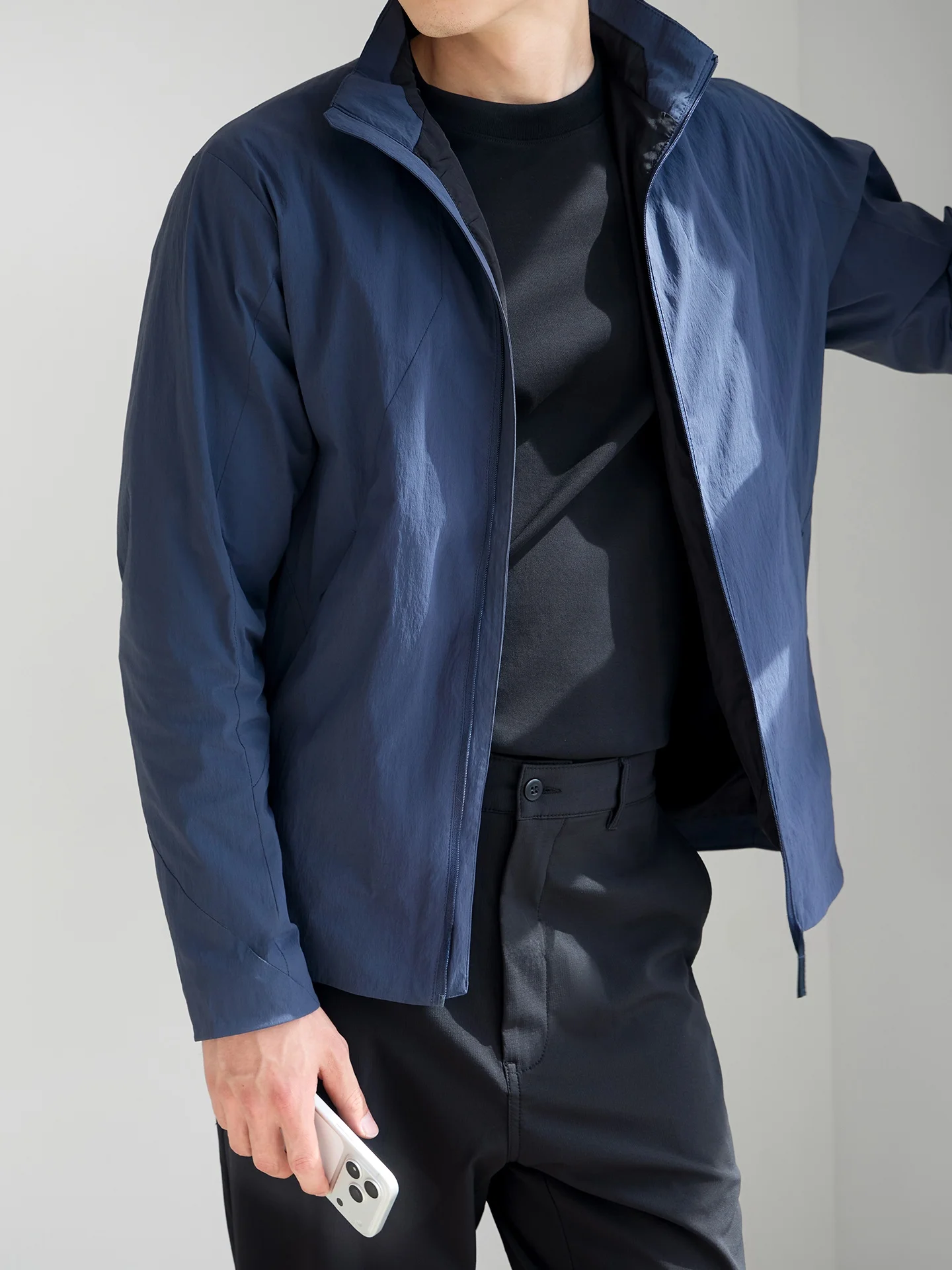 Business Casual Men's Jacket Thin  Windproof Quick Dry Stand Collar Commuter Coat Polyester Nylon Blend Standard Fit
