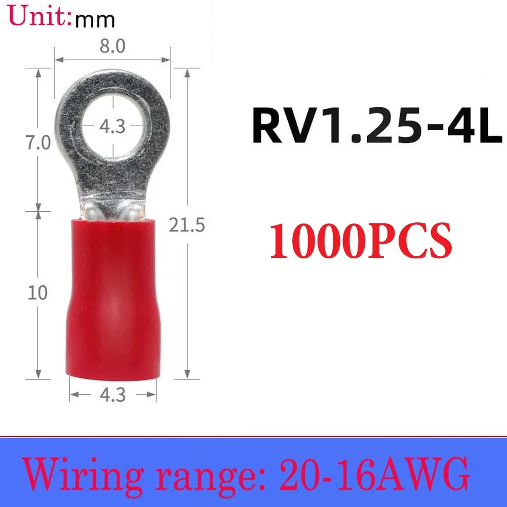 200 Pcs Red Ring Ground Connector Electrical Crimp Terminal For 20-16 AWG Wire Series Power Tool Wiring Supplies Kit