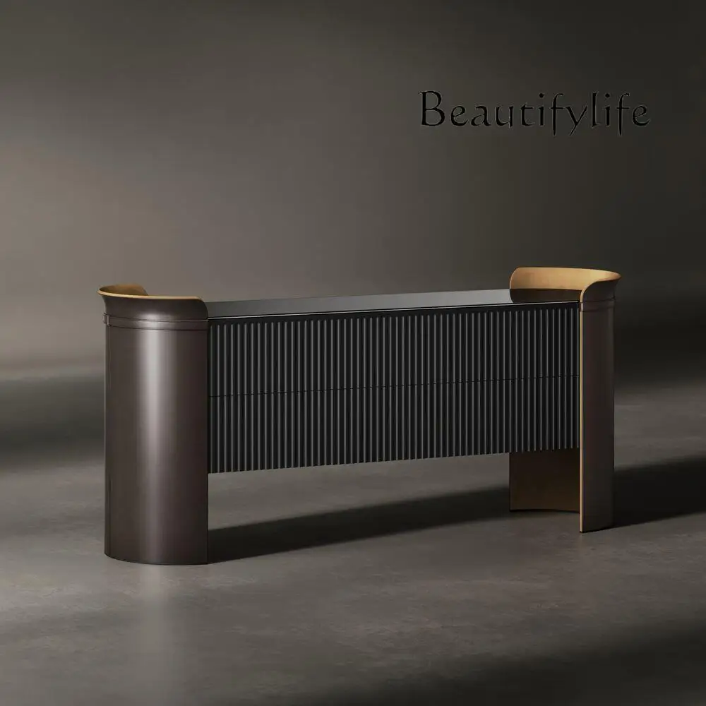 

Italian retro solid wood light luxury black dining side cabinet living room wall locker designer villa room entrance cabinet