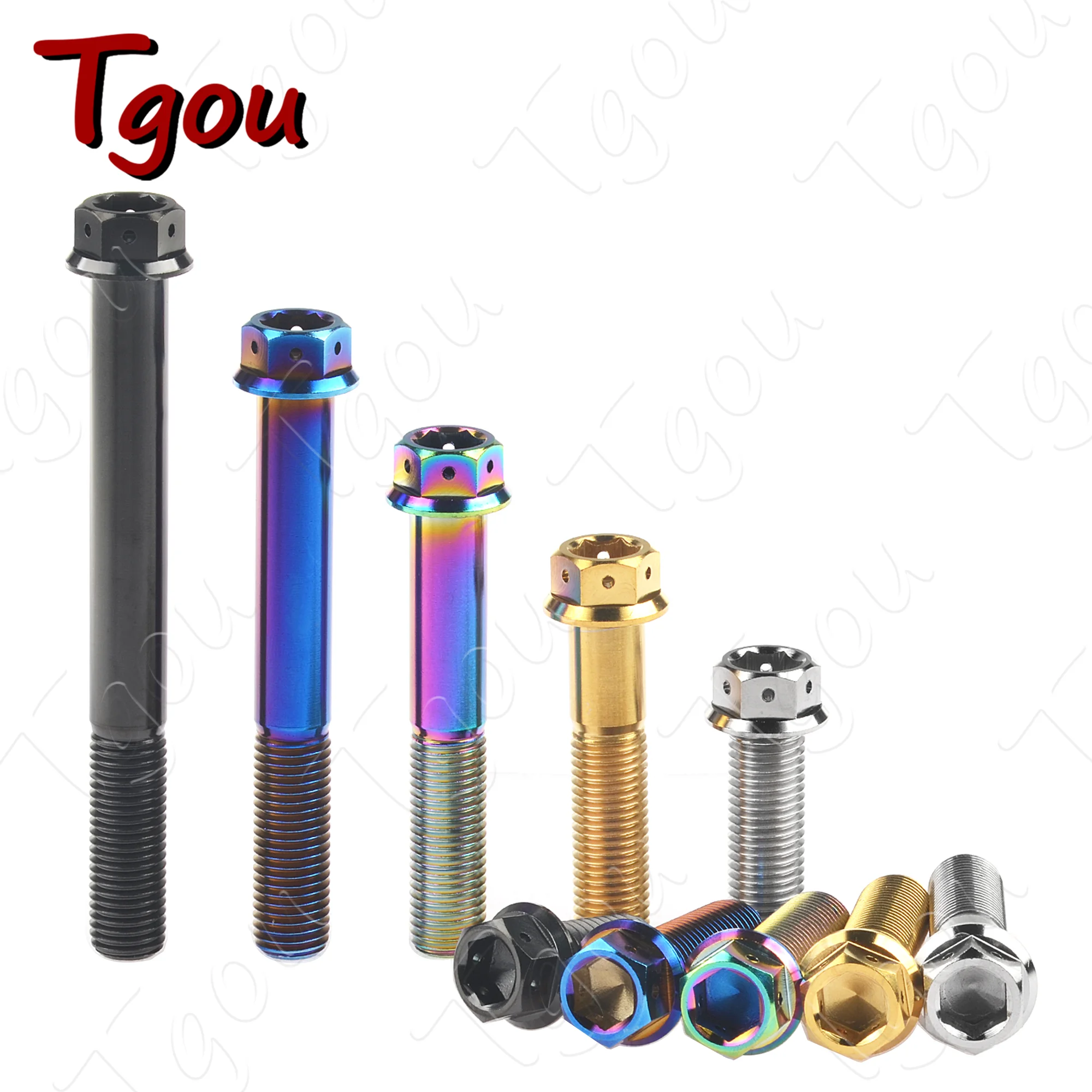 Tgou Titanium Bolt M10x20~90mm Pitch1.25/1.5mm Flange Inner Outer Hexagon Screws for Motorcycle Disc Brake Refitted