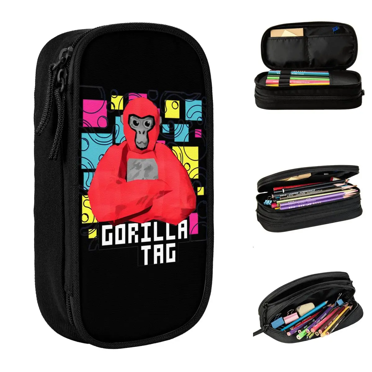 Gorilla Tag VR Gamer Monkey Mosaic Pencil Cases Hot Games Pen Box Pencil Bags Big Capacity Students School Gift Pencil Pouch