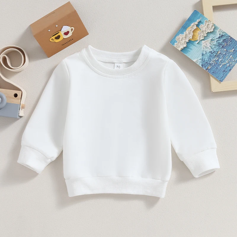 0-3T Toddler Baby Boy Girl Sweatshirt Clothes Solid Color Crew Neck Long Sleeve Cotton Pullover Tops Infant Fall Winter Outfit