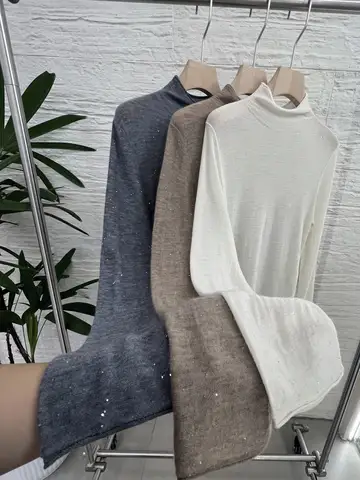 BC Thin Cashmere Base Layer Knitted High-Neck Pullover Long-Sleeve Top for Women Sweater