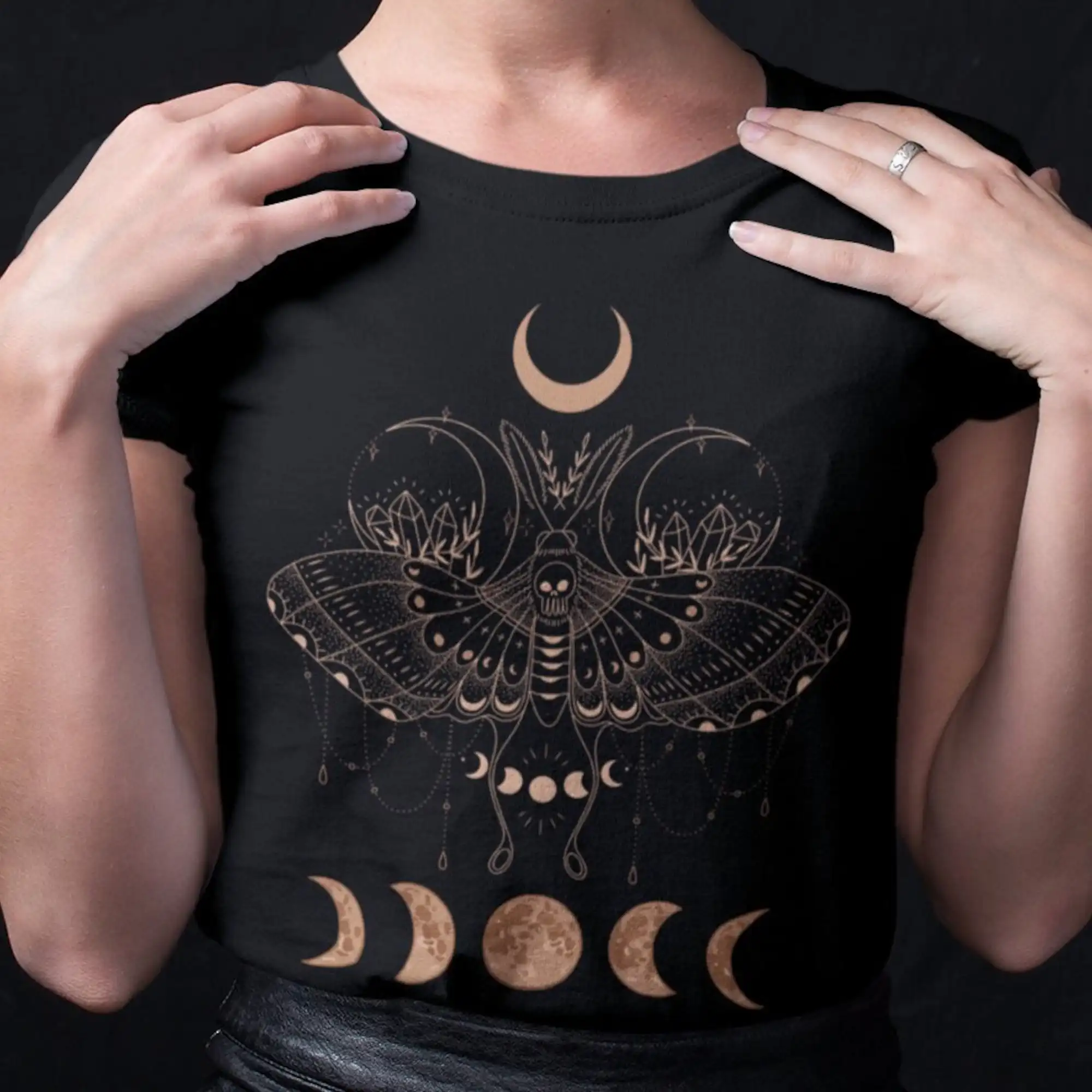 Lunar Moth T Shirt Dark Academia Cottagecore Oversized Witchy Tops Vintage Goth Clothing Wiccan Apparel Fashion