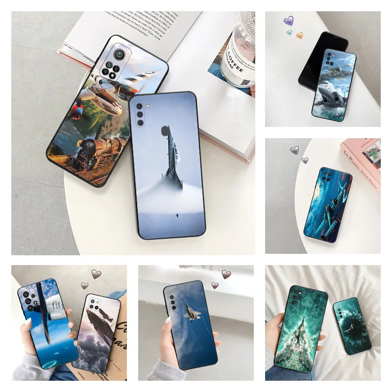 Phone Case for Samsung A40 A51 A52 A53 A54 A71 A72 A73 A74 A41 A42 A31 A32 A33 A34 50 Fighter Aircraft Soft Black Silicone Cover