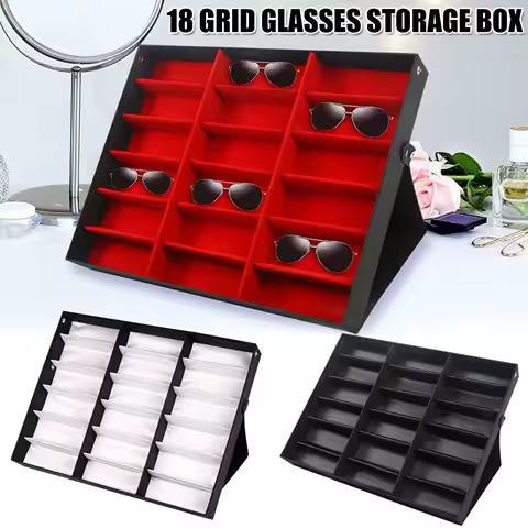Jewelry Packaging Display Box Organizer 18 Grids Velvet Show case Glasses Jewelry Tray Storage Large Capacity Folding Cases