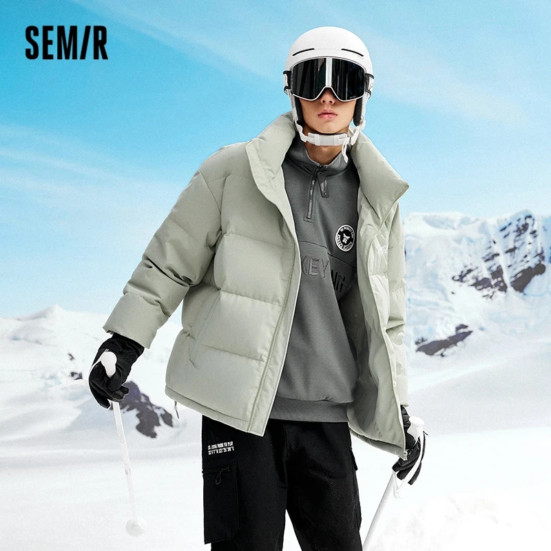 Semir Down Jacket Men 2022 Winter New Jacket Age-Reducing Loose Shoulders Trend Letter Couples Clothes Coldproof