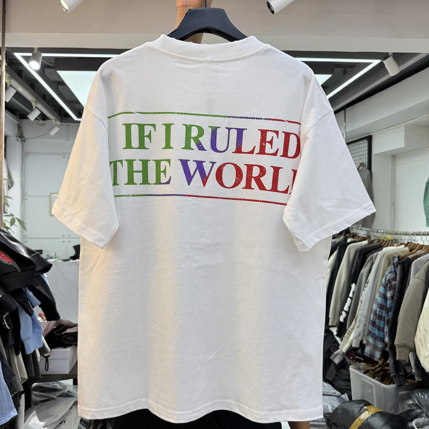Summer Retro Print  Letter Short Sleeve Loose Casual round Neck T-Shirt Men's Fashion Trendy Cut-Off Neck T-Shirt