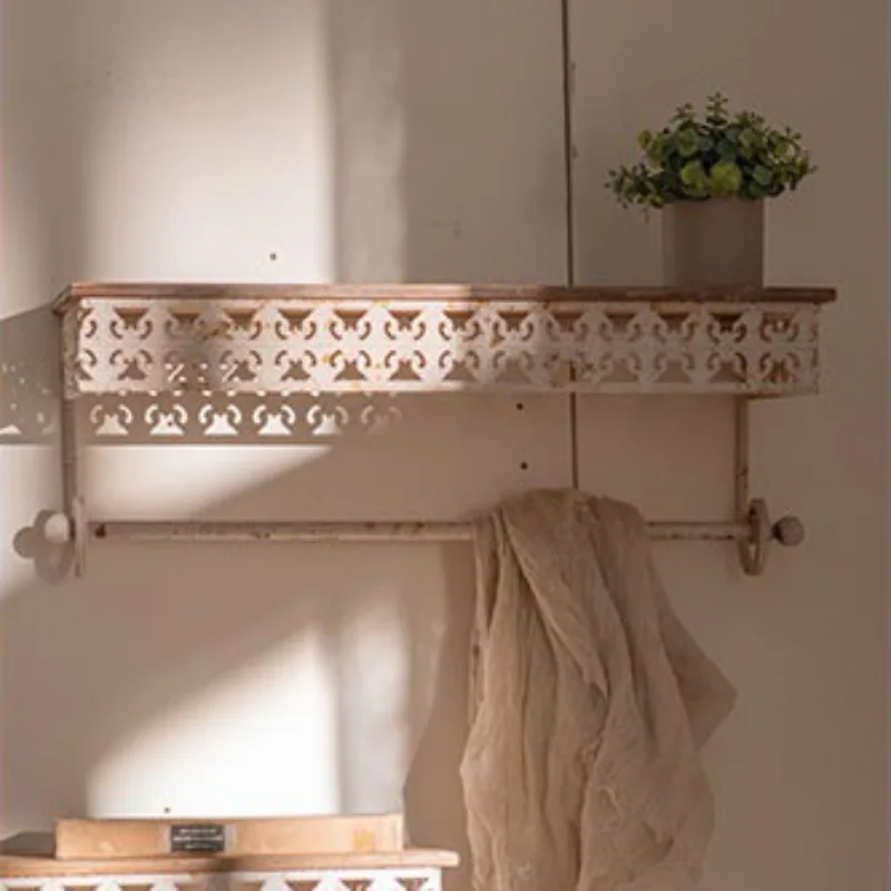 French wall-mounted shelves, retro and old wrought iron shelves, home ornaments, living room porch shelf storage rack hanging